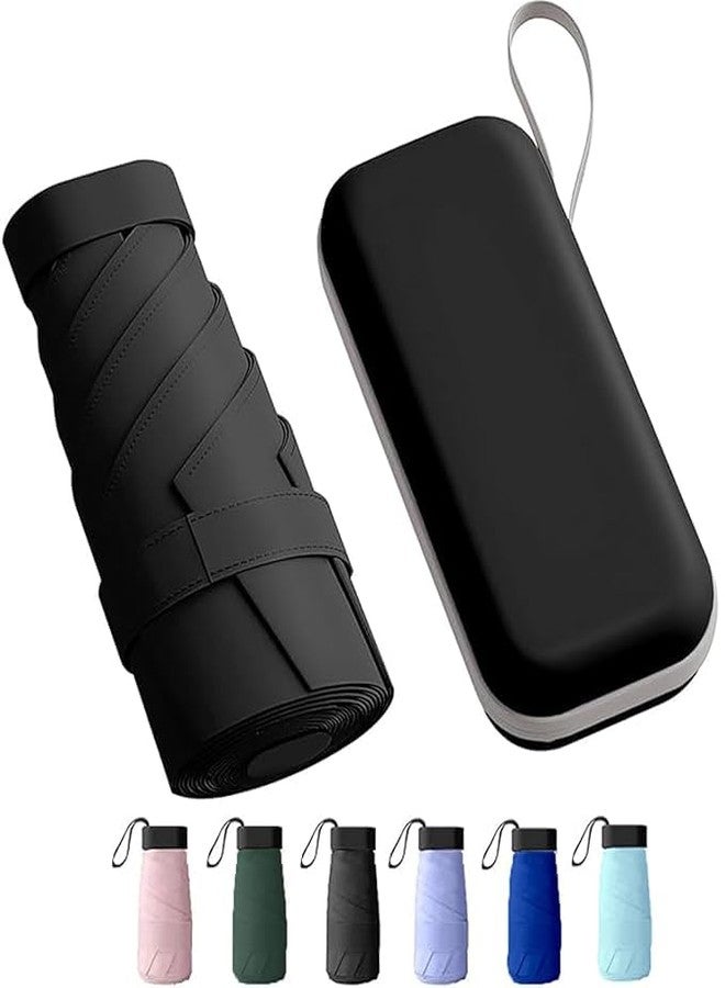 TEKCOOL مظلة سفر صغيرة قابلة للطي من TEKCOOL مع حافظة، تفتح يدوياً، 6 أضلاع، خفيفة الوزن، محمولة، مظلة جيب صغيرة للشمس والمطر للفتيات والسيدات - للاستخدام في المطر والصيف (أسود) - Image 1